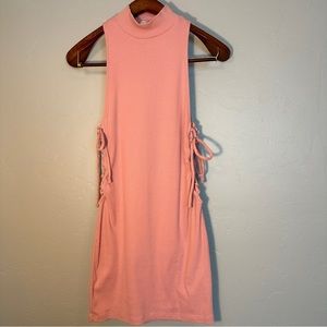 NWOT Thicker Cotton High Neck Side Ties Sleeveless Dress in Soft Pink
